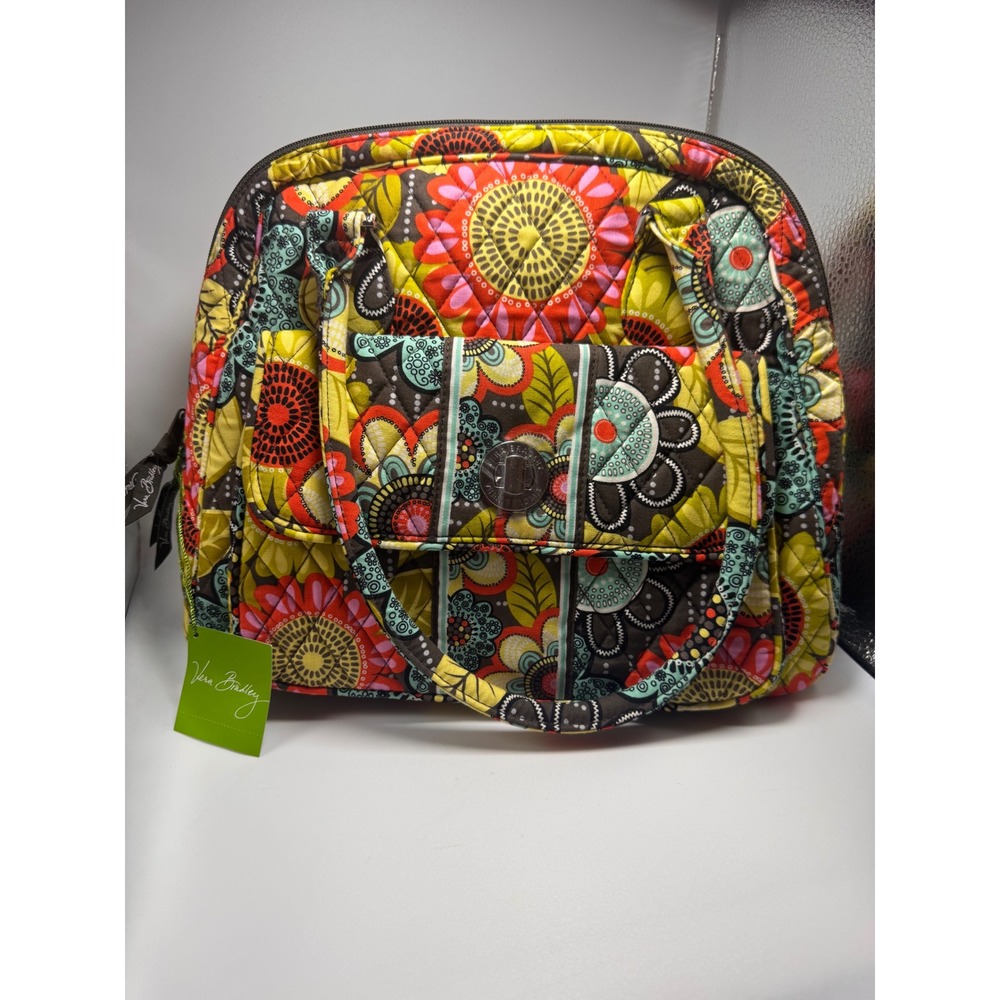 Vera Bradley Turn Lock Satchel Flower Shower Quilted Cotton Handbag 13459-157
